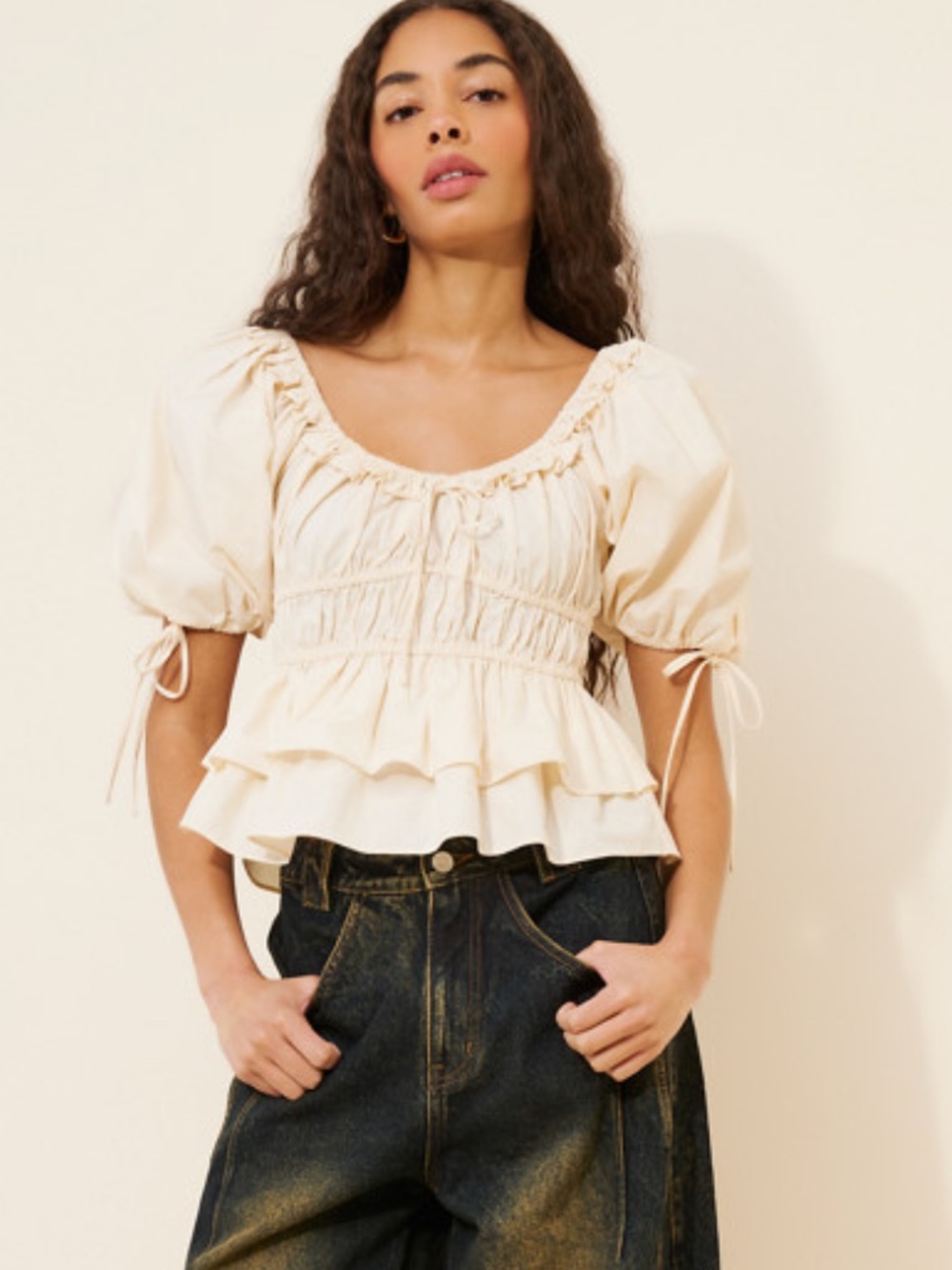 En Saison Cream Tiered Top